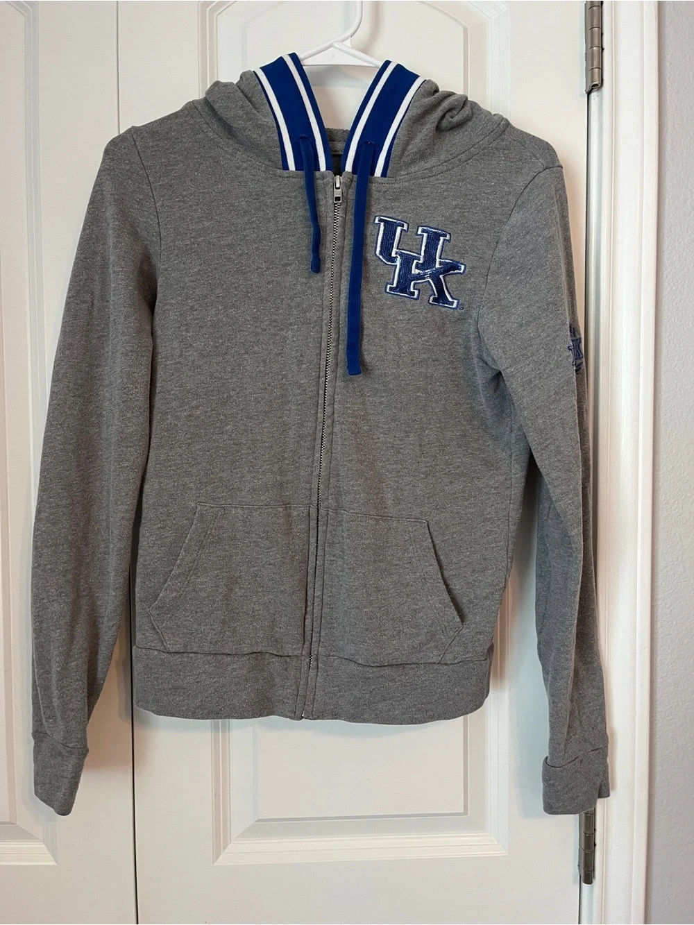 PINK Victoria's Secret Gray Zip Hoodie with Blue Trim University of Kentucky